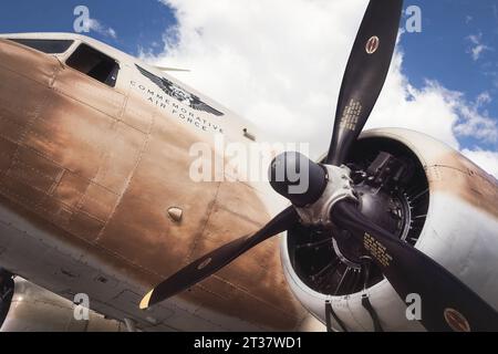 Tucson, Arizona, USA - March 25, 2023: A C-47 Skytrain of the Commemorative Air Force on display at the 2022 Thunder and Lightning Over Airzona. Stock Photo