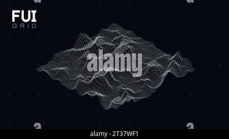 FUI GUI 3D Vector Landscape Scan Grid. Abstract futuristic background. Sci-Fi Hi-Tech design Stock Vector