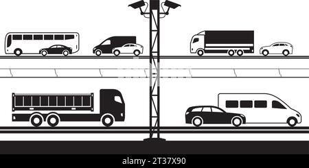 Traffic enforcement cameras on road – vector illustration Stock Vector