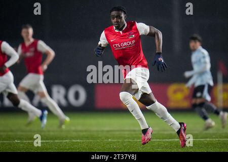 Wijdewormer, Netherlands. 23rd Oct, 2023. WIJDEWORMER, NETHERLANDS - OCTOBER 23: Damienus Reverson of AZ U23 looks on during the Dutch Keuken Kampioen Divisie match between Jong AZ and De Graafschap at the AFAS Trainingscomplex on October 23, 2023 in Wijdewormer, Netherlands. (Photo by Rene Nijhuis/Orange Pictures) Credit: Orange Pics BV/Alamy Live News Stock Photo