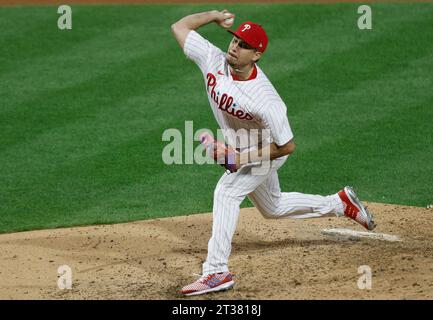 Philadelphia Phillies pitcher Orion Kerkering throws during a baseball ...