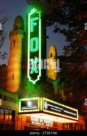 The marquee of the historic Fox Theater is illuminated at night in Atlanta Georgia Stock Photo