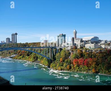 View of Canadian City of Niagara Falls across the Niagara River Gorge from the American side Stock Photo