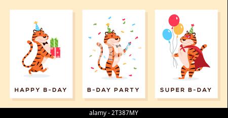 Happy B day greeting cards with tigers. Stock Vector