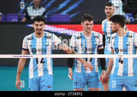 Bruno Lima, Luciano Vicentin, Joaquin Gallego (Argentina). Volleyball World Championship 2022. Stock Photo
