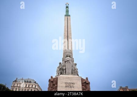 Picture of the freedom monument of Riga, latvia. The Freedom Monument (or: Brivibas piemineklis) is a monument located in Riga, Latvia, honouring sold Stock Photo