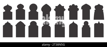 Ramadan frame shapes set. Vector door and windows arch with Islamic design. Muslin oriental gate. Indian vintage arcs with traditional ornament Stock Vector