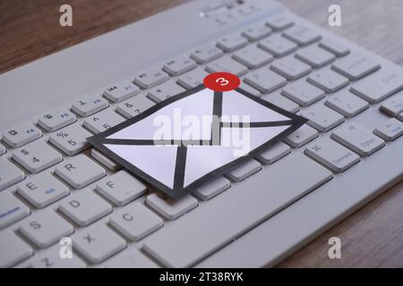New email notification on top of keyboard. Communication and technology concept Stock Photo
