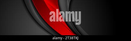 High contrast red and black glossy waves. Abstract tech graphic banner design. Vector corporate background Stock Vector