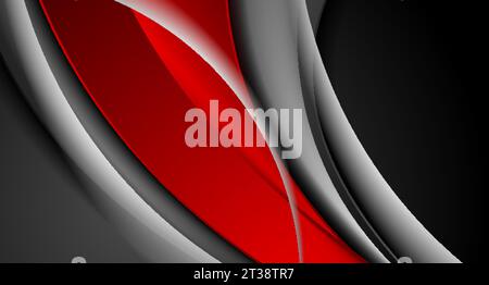 Abstract red black glossy waves hi-tech background. Vector design Stock Vector