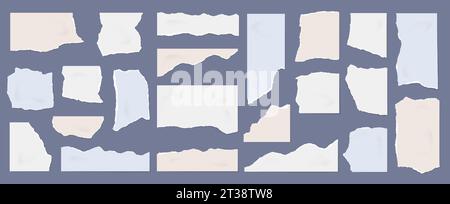 Torn paper sheets. Realistic ripped edge piece of paper, scrap notepaper and background frames for scrapbooking label isolated vector set Stock Vector