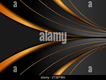 Black and bronze abstract waves corporate glossy geometric background. Vector design Stock Vector