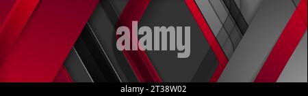 Black and red glossy stripes abstract tech geometric background. Vector banner design Stock Vector