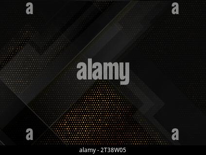Black technology geometric background with golden dots. Vector design Stock Vector