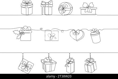 Continuous line drawing set gifts box new Vector Image