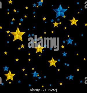 Blue and golden abstract stars on black background. Vector illustration Stock Vector