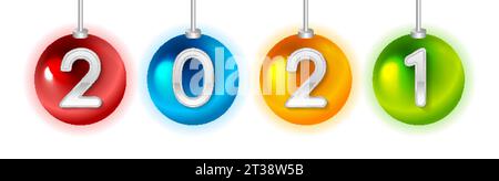 Colorful Christmas balls abstract New Year 2021 banner design. Vector background Stock Vector