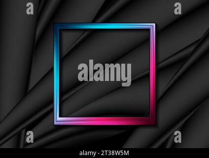 Blue purple neon square frame on black smooth background. Vector design Stock Vector
