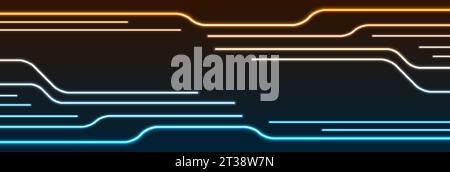 Glowing blue orange neon circuit board lines abstract banner design. Technology vector background Stock Vector