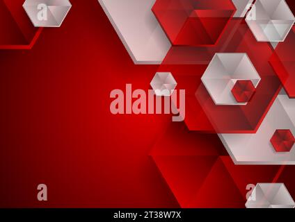 Red grey concept graphic design with glossy polygonal shapes. Abstract bright tech geometric background. Vector design Stock Vector