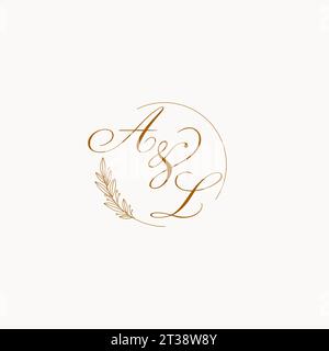 Initials AL wedding monogram logo with leaves and elegant circular lines vector graphic Stock Vector