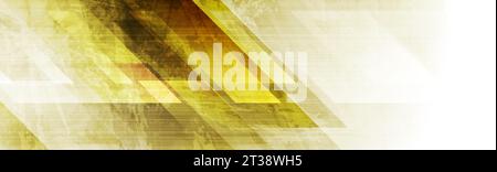 Bright yellow grunge tech geometric abstract background. Vector banner design Stock Vector