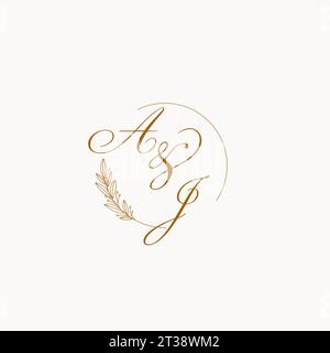 Initials AJ wedding monogram logo with leaves and elegant circular lines vector graphic Stock Vector