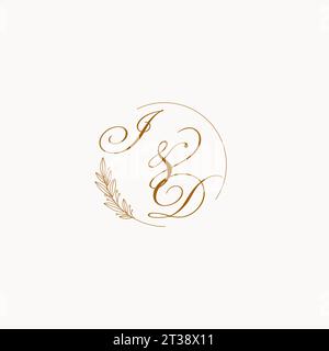 Initials ID wedding monogram logo with leaves and elegant circular lines vector graphic Stock Vector