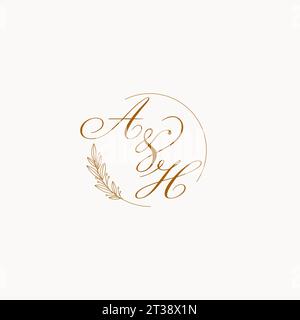 Initials AH wedding monogram logo with leaves and elegant circular lines vector graphic Stock Vector