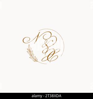 Initials NX wedding monogram logo with leaves and elegant circular lines vector graphic Stock Vector