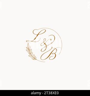Initials LB wedding monogram logo with leaves and elegant circular lines vector graphic Stock Vector