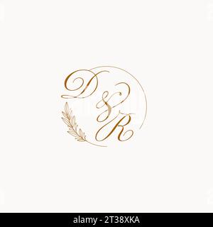 Initials DR wedding monogram logo with leaves and elegant circular lines vector graphic Stock Vector