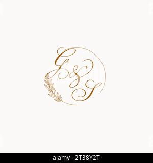 Initials GS wedding monogram logo with leaves and elegant circular lines vector graphic Stock Vector