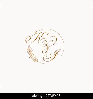 Initials KI wedding monogram logo with leaves and elegant circular lines vector graphic Stock Vector