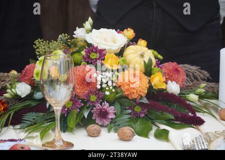 Dessert table on wedding with tasty cakes, cookies and sweets in pastel colors. Professional catering and servings. Festive atmosphere Stock Photo