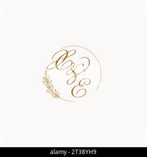 Initials XE wedding monogram logo with leaves and elegant circular lines vector graphic Stock Vector