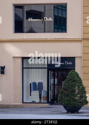 Lugo, Spain - June 16, 2023: entrance and facade of the local Massimo Dutti store. Massimo Dutti  is a Spanish premium clothing retailer specializied Stock Photo