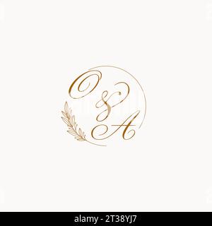 Initials OA wedding monogram logo with leaves and elegant circular lines vector graphic Stock Vector