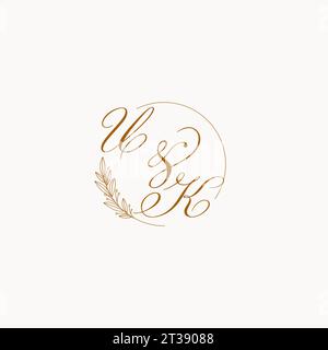 Initials UK wedding monogram logo with leaves and elegant circular lines vector graphic Stock Vector