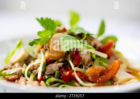 Spicy Mixed Salad, Backgrounds for advertisements and wallpapers in food and cooking scenes. Actual images in decorating ideas. Stock Photo