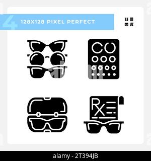 2D pixel perfect glyph style eye care icons Stock Vector