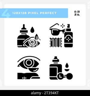 Set of pixel perfect glyph style eye care icons Stock Vector