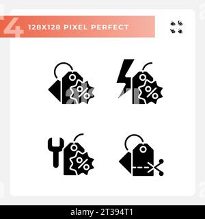 Glyph style simple discounts icons collection Stock Vector