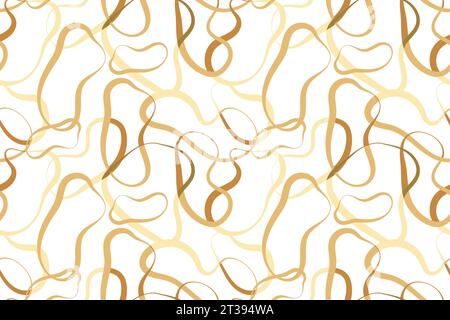 Golden Squiggle cute naive seamless pattern. Creative bright scribble abstract style. Colored background illustration for celebration. Simple hand dra Stock Vector