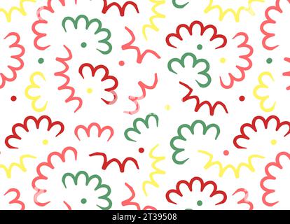 doodle pattern with Christmas abstract squiggles, triangle wavy scribble spiral  lines. retro 80s memphis style. Chaotic ink brush scribbles. Vector i Stock Vector
