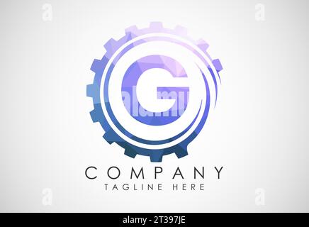Low poly alphabet in a gear spiral. Gear engineer logo design. Polygonal logo for automotive Stock Vector