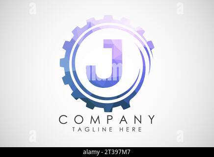 Low poly alphabet in a gear spiral. Gear engineer logo design. Polygonal logo for automotive Stock Vector