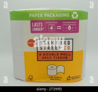 Sainsbury's supermarket has moved its value brands, including toilet paper, to a new label - Stamford Street Co. Stock Photo