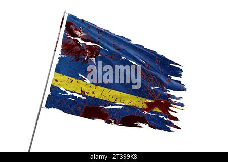 Curacao torn flag on transparent background with blood stains. Stock Photo