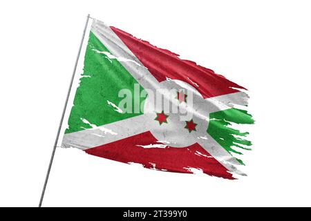 Burundi torn flag on transparent background. Stock Photo